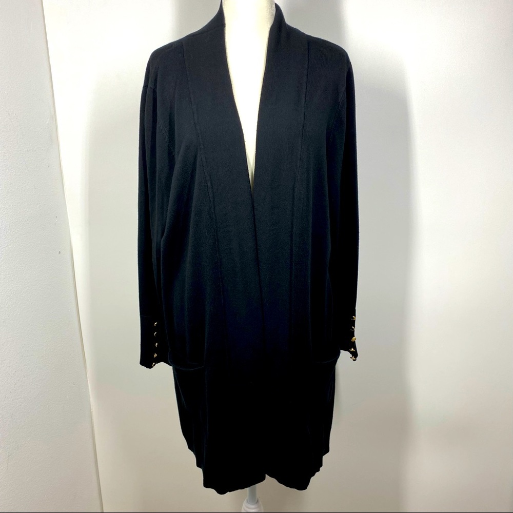 JM Collections Cardigan Open Front Midi Black XL Preloved